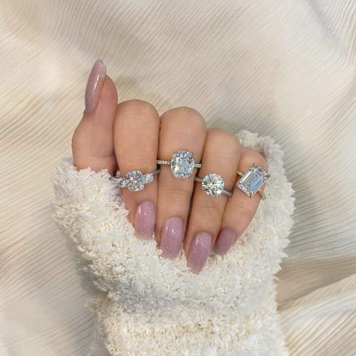1.51 carat Cushion Cut Diamond Three-Stone Engagement Ring flat