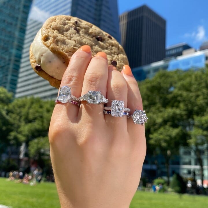4.02 Carat Asscher Cut Diamond Five-Stone Engagement Ring | Platinum | by Lauren B Jewelry