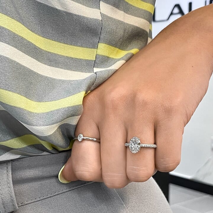 1.84ct Oval Lab Diamond Three-Row Band Engagement Ring flat