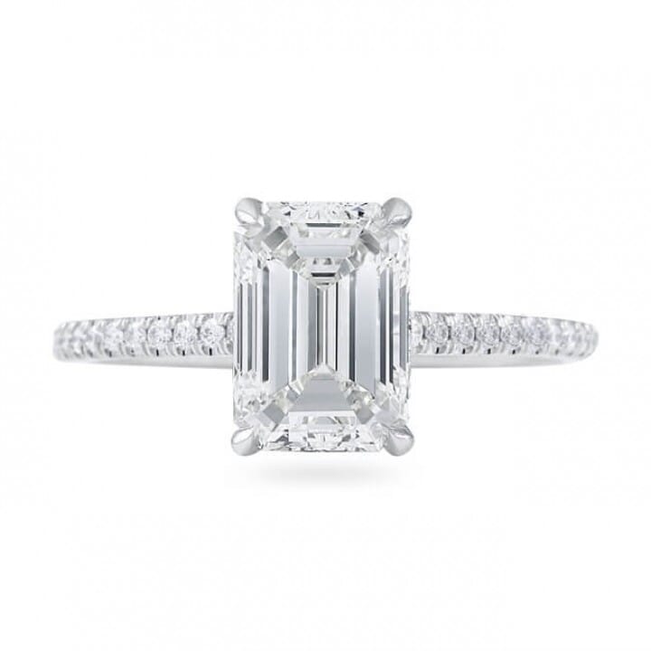1.70 carat Emerald Cut Diamond Super Slim Band Engagement Ring