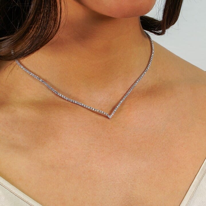 Lauren B Jewelry V-Shaped Diamond Tennis Necklace