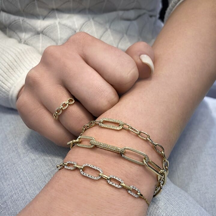 Two-Tone Chain Link Bracelet yellow gold diamond
