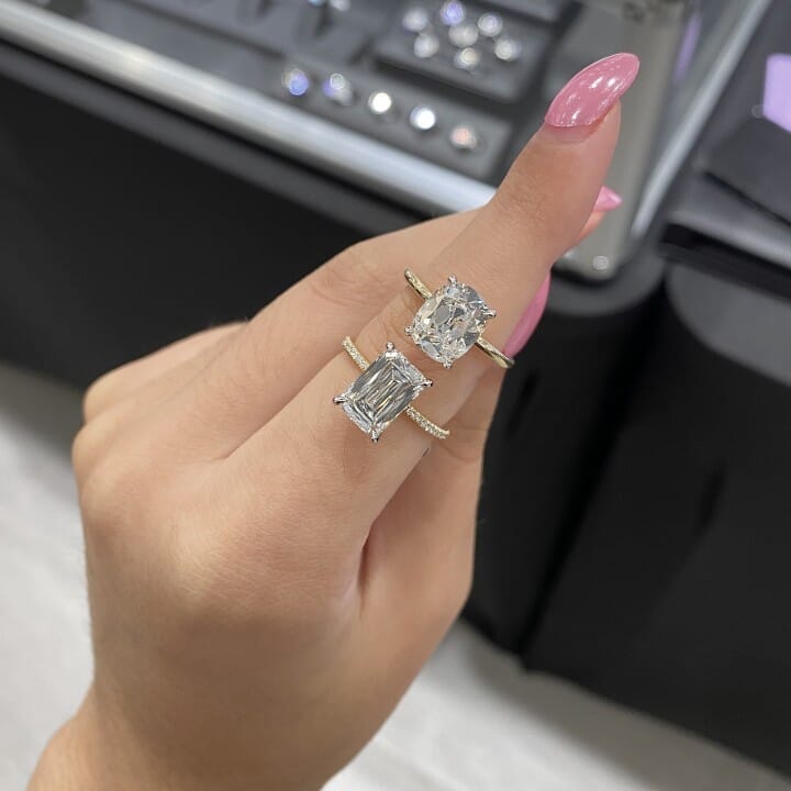 2.73 carat Hybrid Step Cut Lab Diamond Two-Tone Ring flat