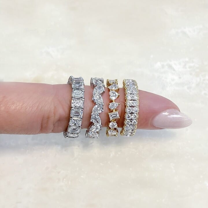 Round and Baguette Two-Row Eternity Band | White Gold | by Lauren B Jewelry