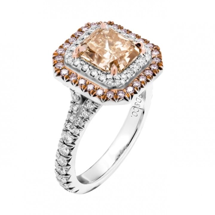 2.07 carat Fancy Orange Diamond Platinum Engagement Ring flat