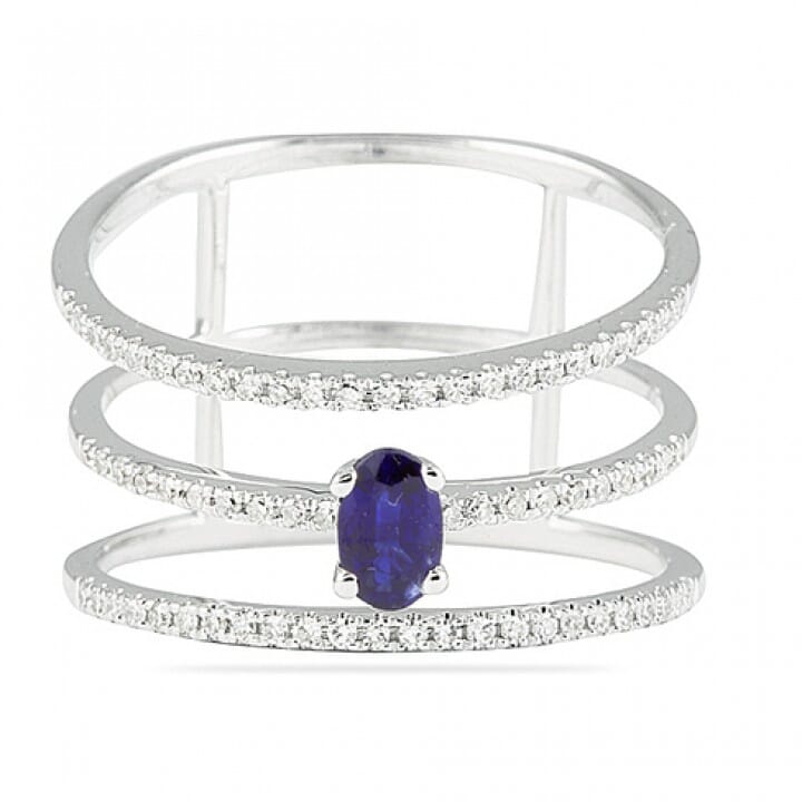 Sapphire And Diamond 18K White Gold Ring