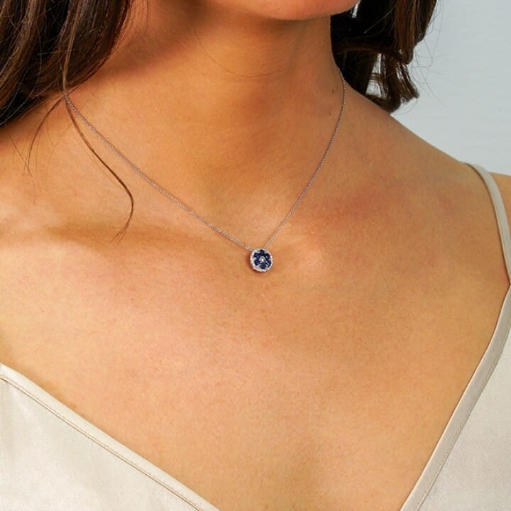 Sapphire and Diamond Circular Cluster Pendant