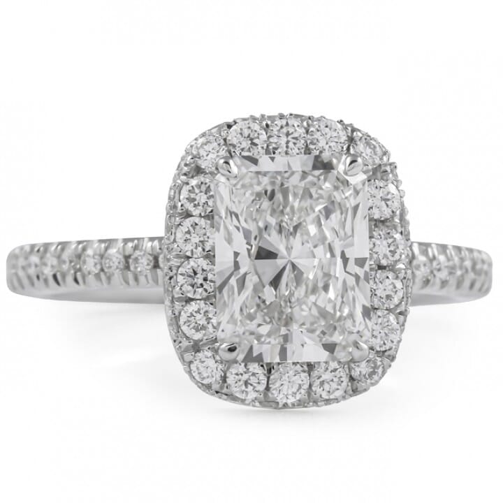 1.87 carat Radiant Cut Lab Diamond Halo Engagement Ring flat