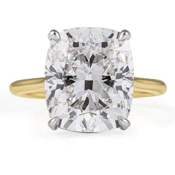 7.54 carat Cushion Cut Lab Diamond Pave Prong Engagement Ring flat