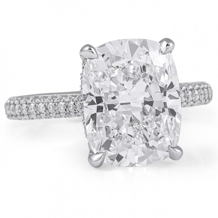 5.05 carat Cushion Cut Lab Diamond Three-Row Engagement Ring flat