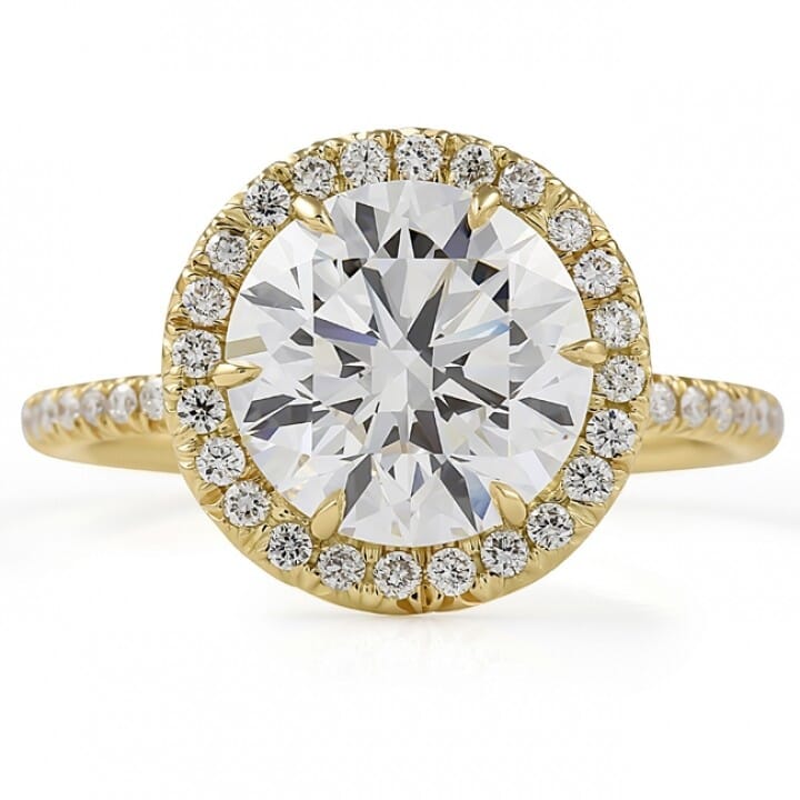 3.36 carat Round Lab Diamond Yellow Gold Halo Engagement Ring