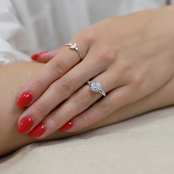 2.36 carat Round Lab Diamond Split Band Engagement Ring flat
