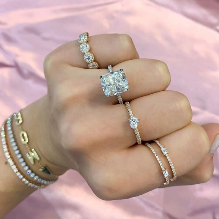 5.21ct Cushion Cut Diamond Signature Wrap Engagement Ring flat