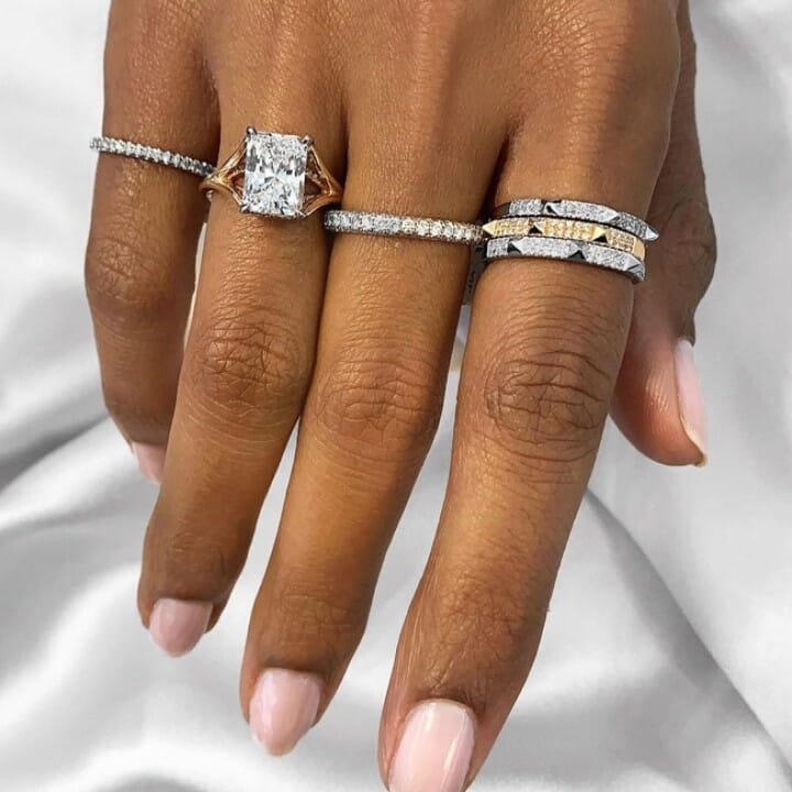 radiant cut split band engagement ring