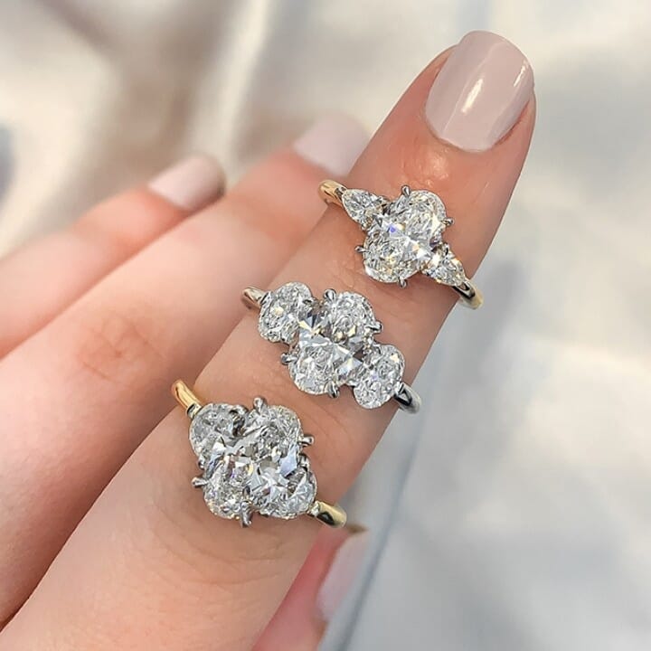 Two-tone Three Stone Diamond Halo Engagement Ring #104860 - Seattle  Bellevue | Joseph Jewelry