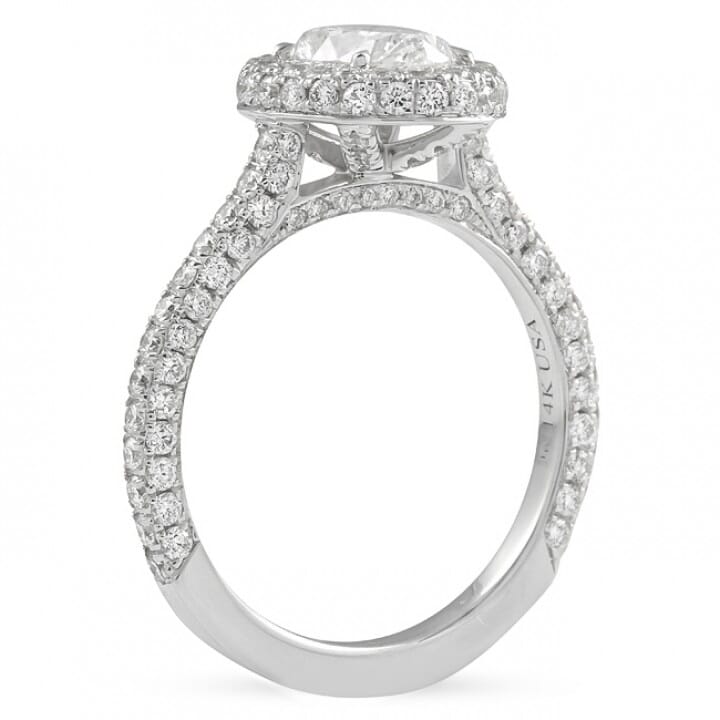 0.96 ct Oval Diamond Halo Three Row Band Engagement Ring front view white gold
