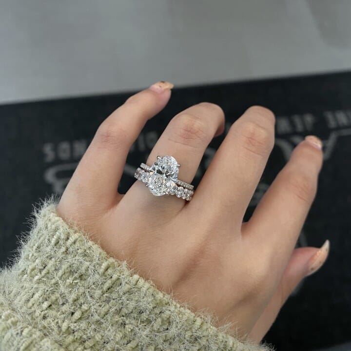 3.67 carat Oval Lab Diamond Signature Wrap Engagement Ring flat