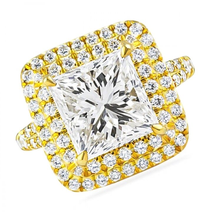 3.05 Carat Princess Cut Yellow Gold Engagement Ring angle