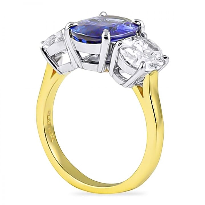 3.20 Carat Sapphire and Diamond Two-Tone Ring flat