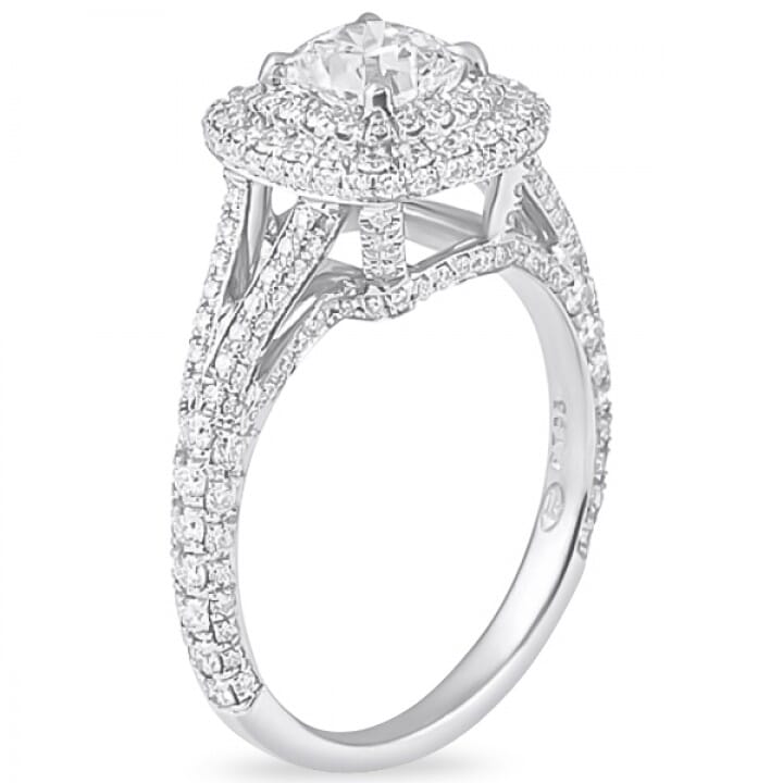 1.00 Carat Cushion Cut Diamond Double Halo Engagement Ring flat