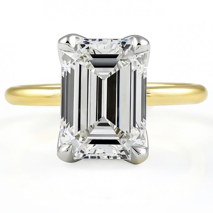 4.03 carat Emerald Cut Lab Diamond Lotus Signature Wrap Ring flat
