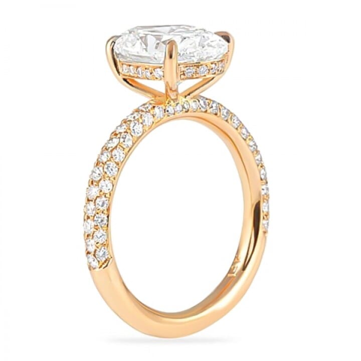 2.70 carat Oval Diamond Rose Gold Three-Row Band Engagement Ring flat