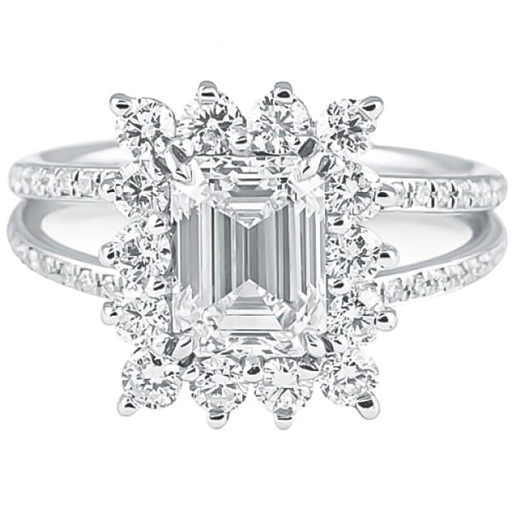 1.70 carat Emerald Cut Diamond Vintage Halo Engagement Ring flat