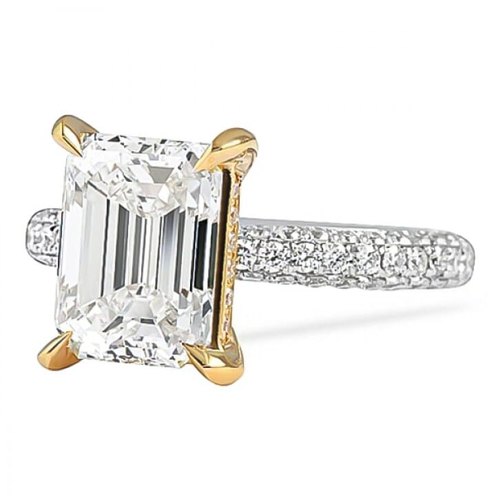 2.40 carat Emerald Cut Diamond Three-Row Band Engagement Ring flat