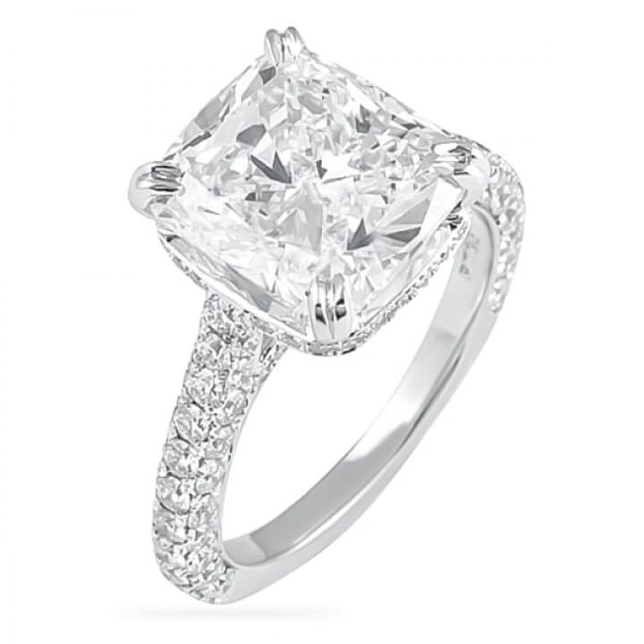 4.00 carat Cushion Cut Diamond Three-Row Band Engagement Ring angle