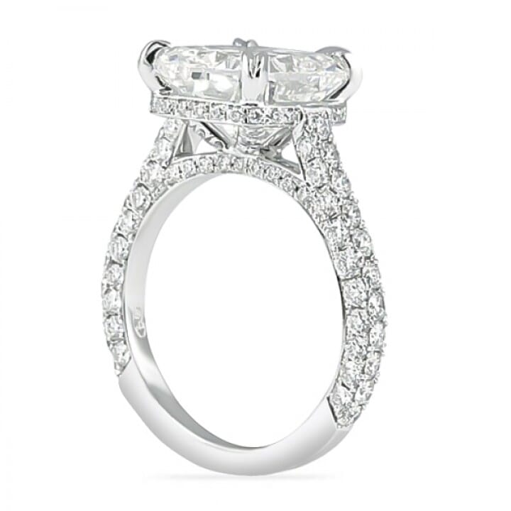 4.00 carat Cushion Cut Diamond Three-Row Band Engagement Ring angle