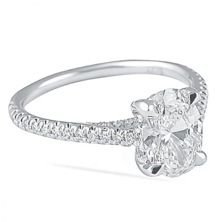 1.50 carat Oval Diamond Pave Engagement Ring flat