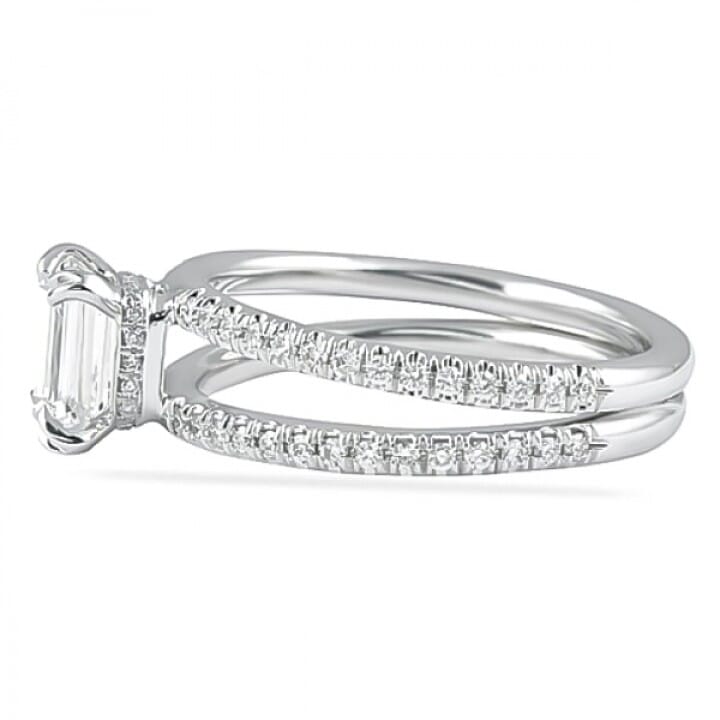 1.00 Carat Emerald Cut Diamond Split Band Engagement Ring flat