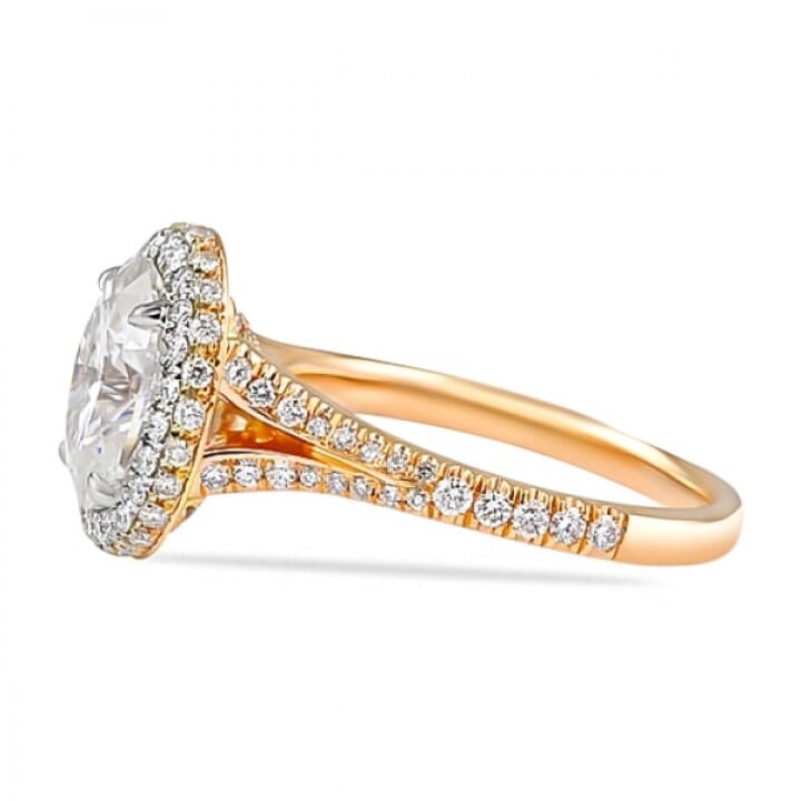 Oval Moissanite Rose Gold Two-Tone Halo Engagement Ring flat
