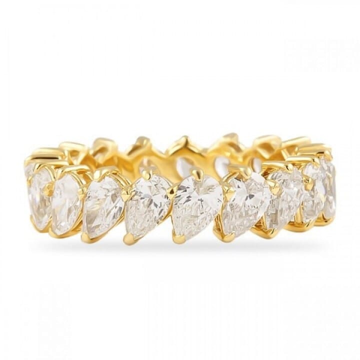 4 carat Pear Shape Diamond Angled Yellow Gold Band flat