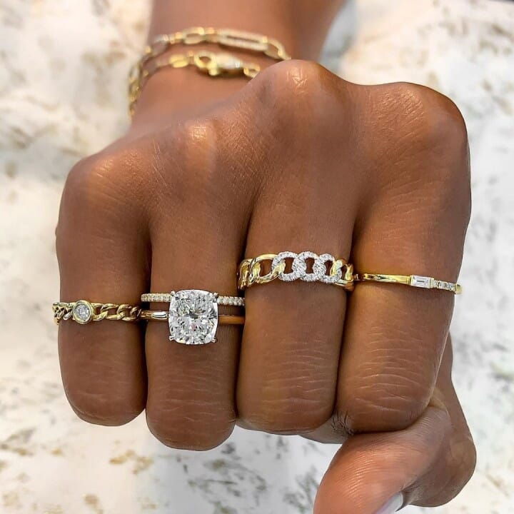 Solid Gold White Sapphire Chunky Chain Link Ring