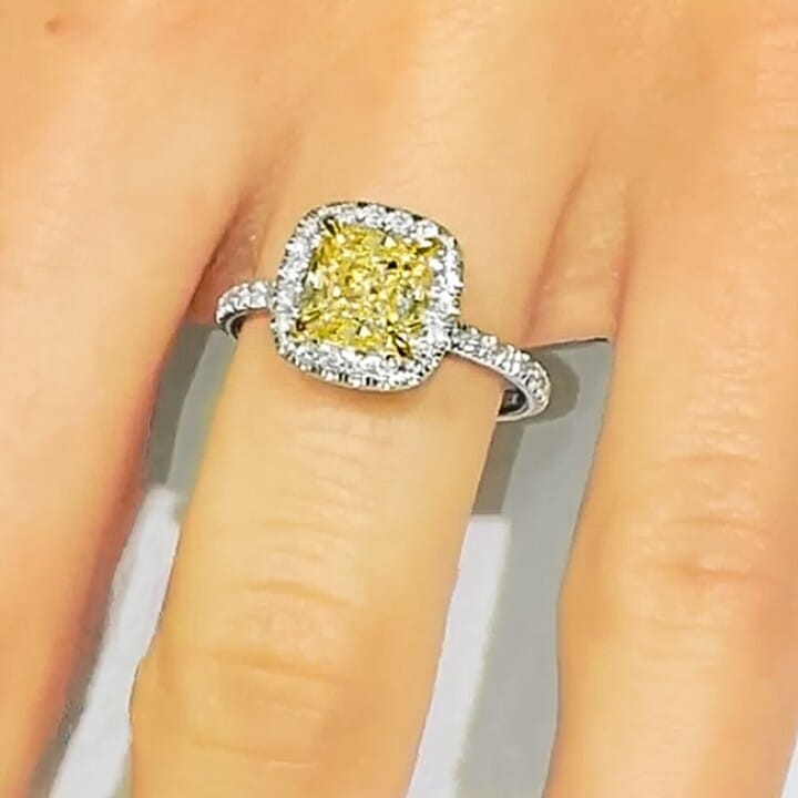 Lepozzi 1.82 Carat Yellow Diamond Single Halo Engagement Ring
