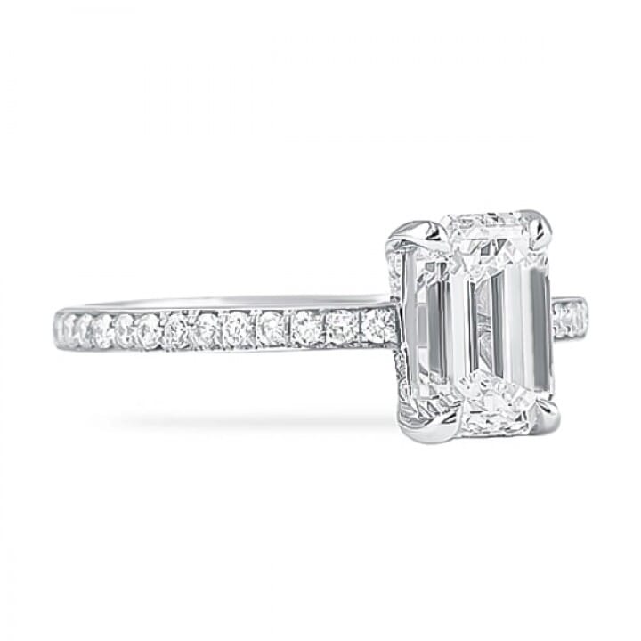 1.50 Carat Emerald Cut Platinum Engagement Ring flat angle