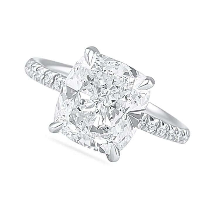 4.50 carat Cushion Cut Diamond Pave Engagement Ring angle