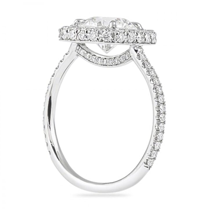 1.71ct Round Diamond in Cushion Halo Engagement Ring flat