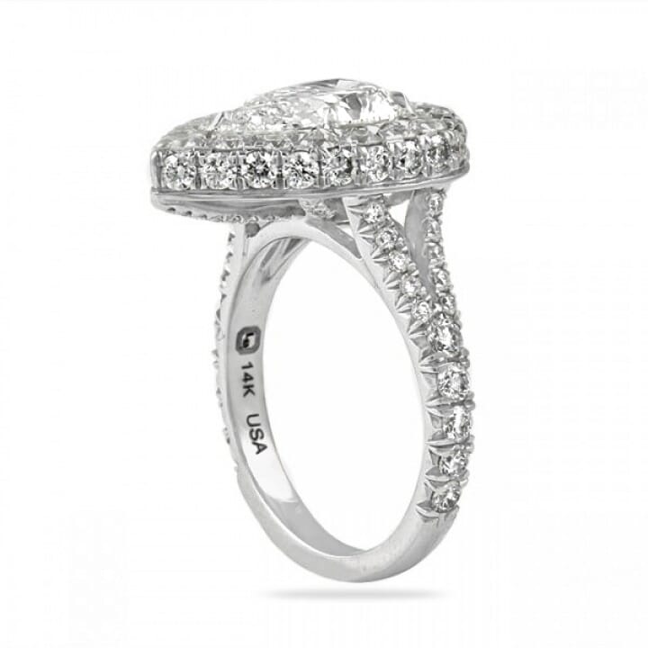 Round Diamond Halo Engagement Ring, .90 Carat Center, 14K White Gold