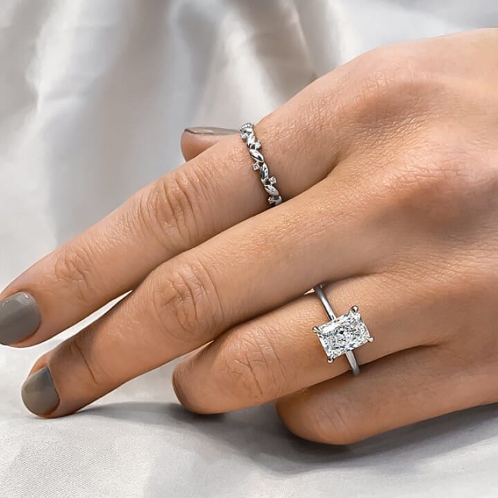 1.81 carat Radiant Cut Diamond Super Slim Band Ring front view
