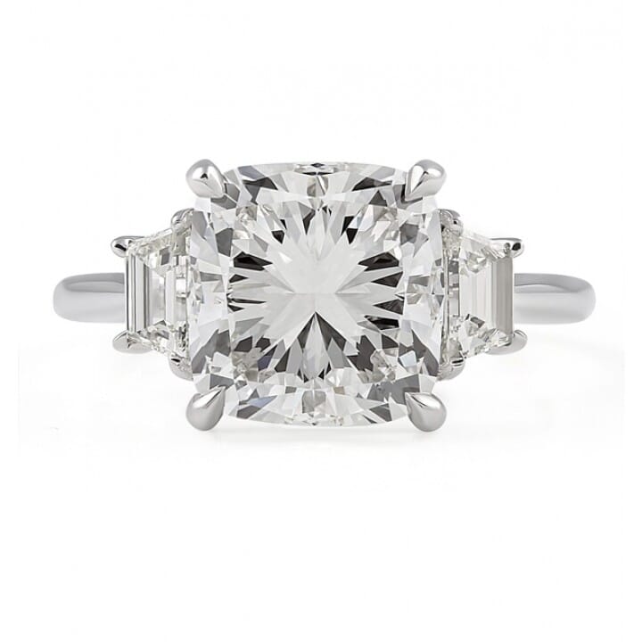 4.01 carat Cushion Cut Three-Stone Engagement Ring flat