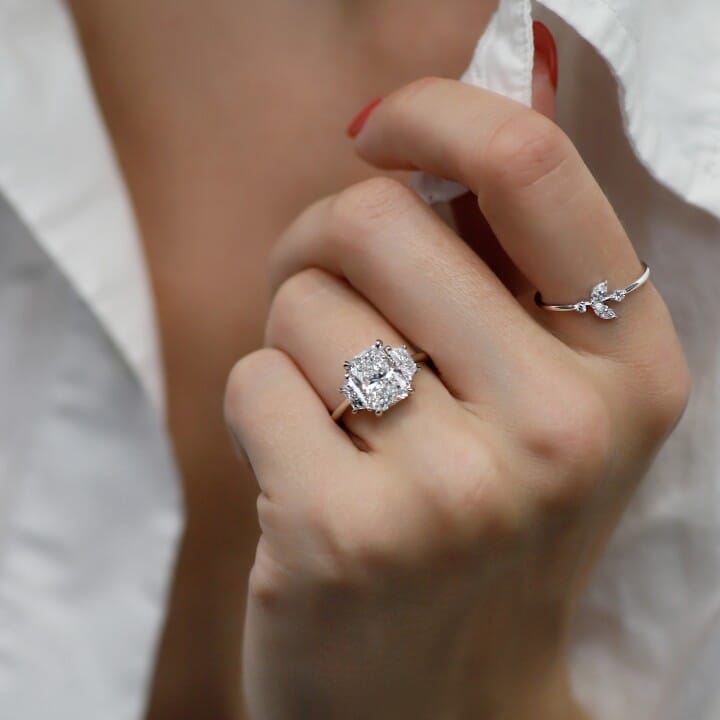 2.80 carat Radiant Three-Stone Engagement Ring flat