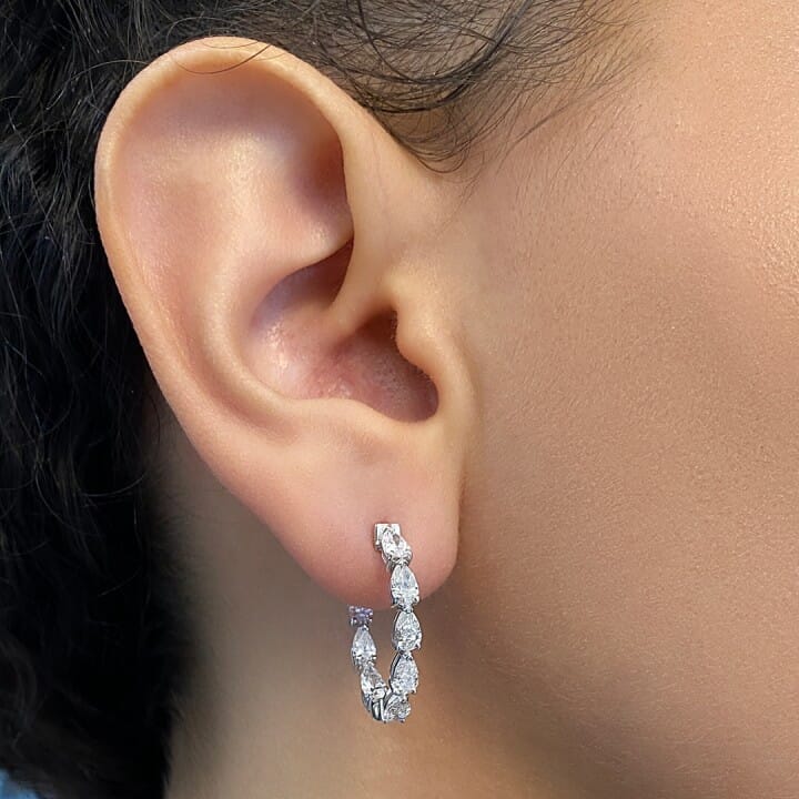 2.80 carat Pear Shape Lab Diamond "Inside-Out" Hoop Earrings front