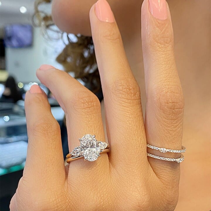 2.70 carat Oval Lab Diamond Three-Stone Engagement Ring flat