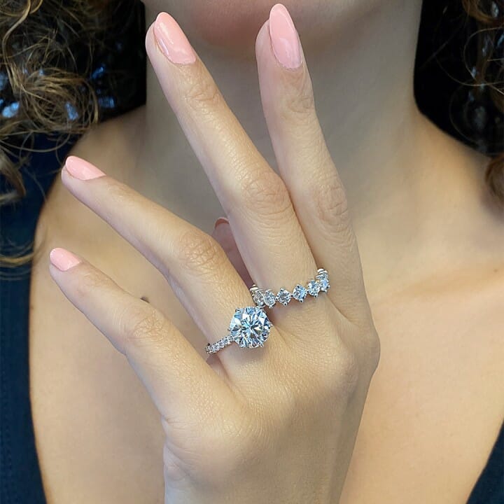 4.23 carat Round Lab Diamond Six Prong Engagement Ring flat