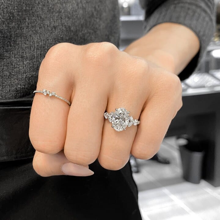 3.02 carat Oval Lab Diamond Seven-Stone Engagement Ring flat