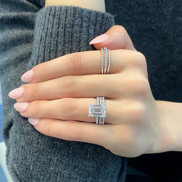 4.54 carat Emerald Cut Lab Diamond Engagement Ring flat