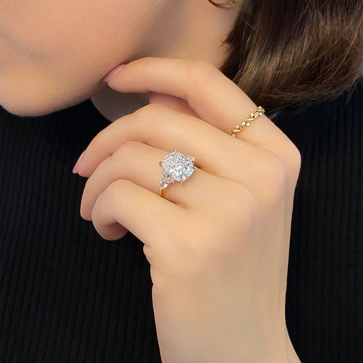 3.54 carat Cushion Lab Diamond 7-Stone Engagement Ring angle