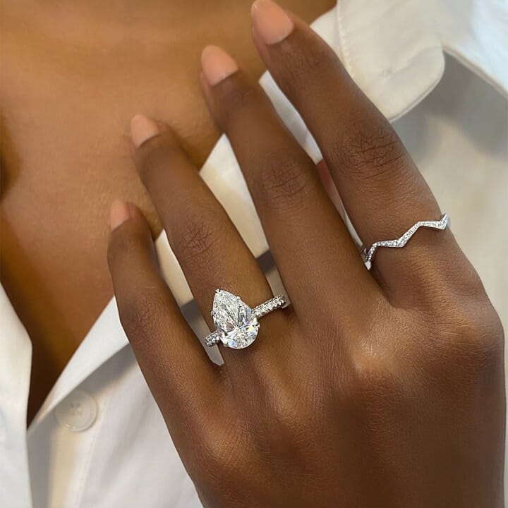 3.26ct Pear Shape Diamond Triple-Row Engagement Ring flat